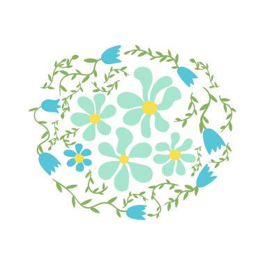 Renkli çiçek ve yapraklardan oluşan bir grup. Vektör çizimi. Botanik tasarım ögeleri