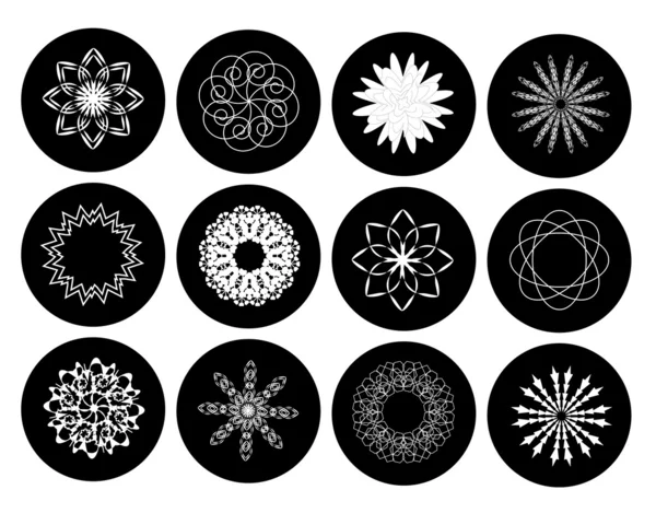 Květinové tvary a sněhové vločky v kruzích. — Stockový vektor