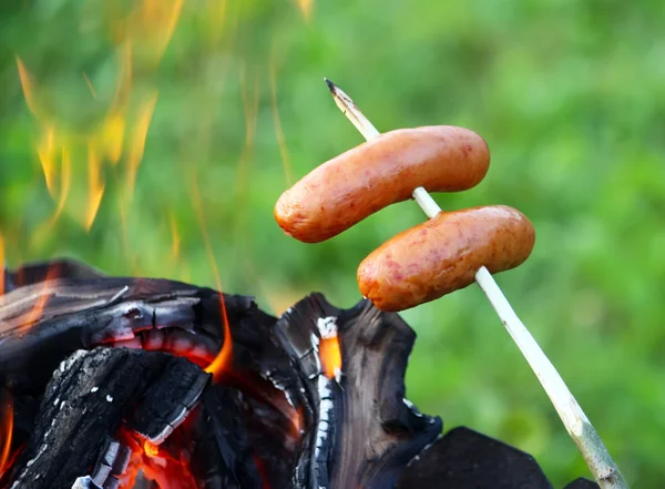 Välsmakande korvar på grillen — Stockfoto