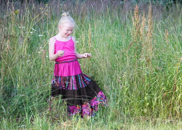Kleines Mädchen auf einer Sommerwiese — Stockfoto
