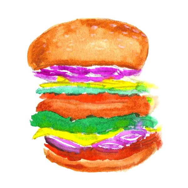 Akvarell Hamburger symbol — Stock vektor