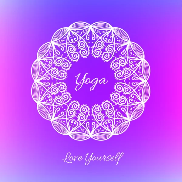 Fond violet, logo pour le yoga — Image vectorielle