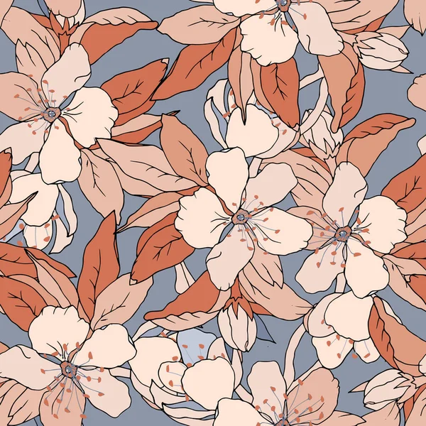 Impression Florale Sans Couture Sur Fond Gris Modèle Vintage Avec — Image vectorielle