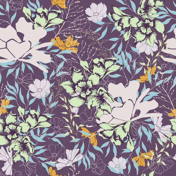 Textura Vintage Floral Para Tecido Padrão Sem Costura Elegante Flores — Vetor de Stock