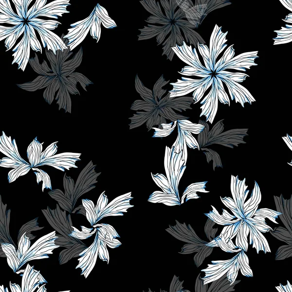 Patrón Floral Brillante Sin Costuras Con Copos Nieve Dibujado Mano — Vector de stock