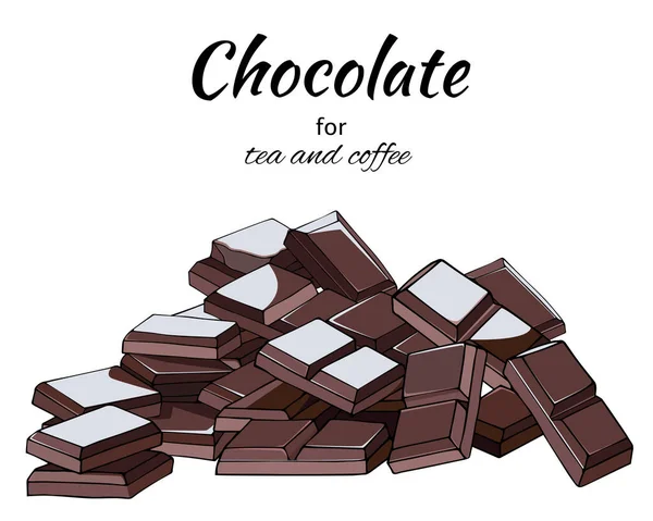 Chocolate Set Dark Pieces Bars White Background Chocolate Vector Hand Royalty Free Stock Vectors