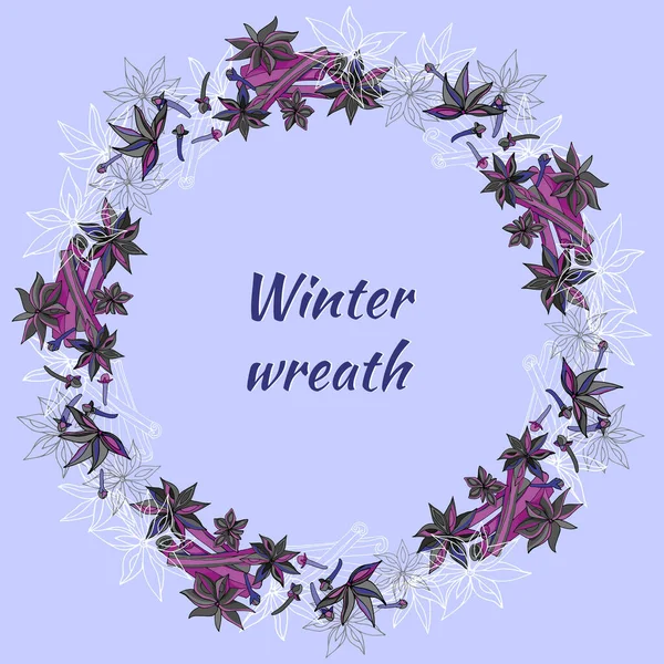 Couronne Épices Hiver Noël Dans Des Tons Violets Dessin Vectoriel — Image vectorielle