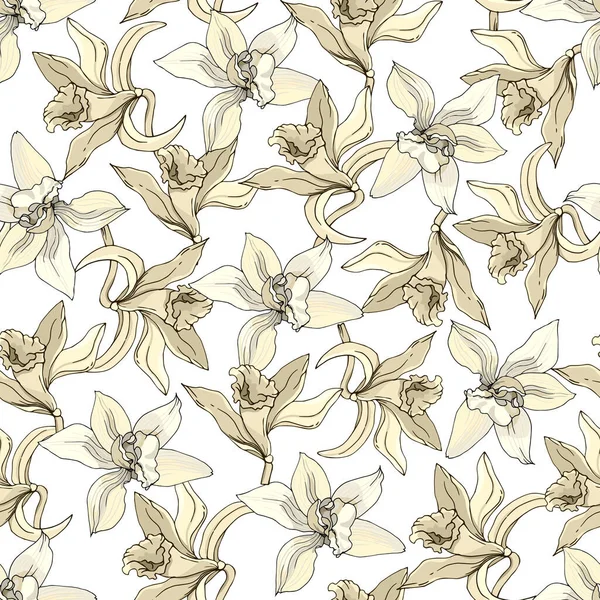 Vintage Bloemen Naadloos Patroon Gele Vanille Bloemen Een Witte Achtergrond — Stockvector