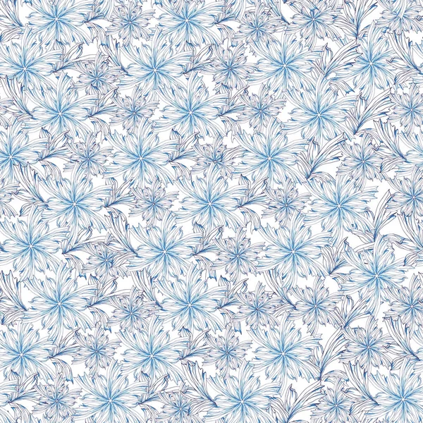 Seamless Blue Floral Print Drawn Flowers White Background Festive Vector Stock Vector