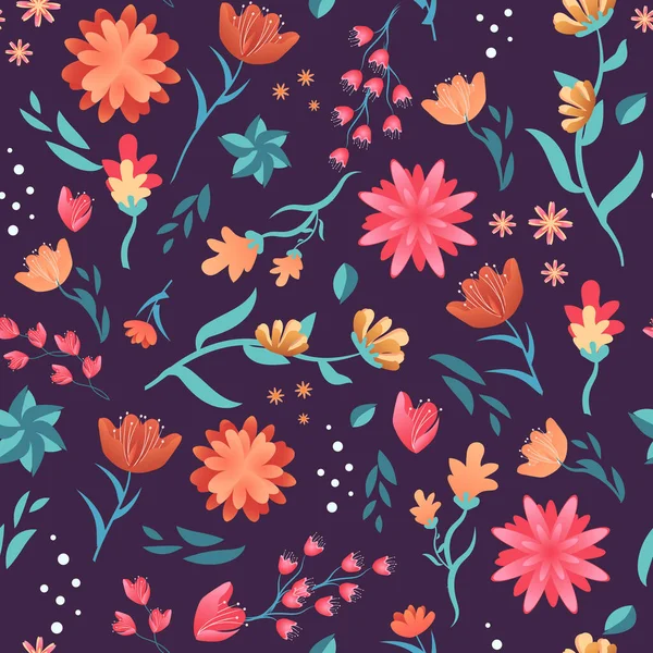 Conte Fées Floral Motif Sans Couture Faite Fleurs Lumineuses Dans — Image vectorielle