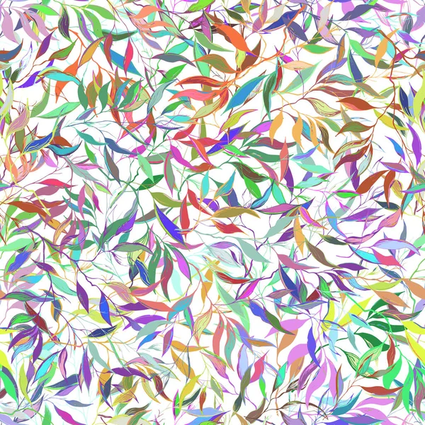 Feuilles Multicolores Sur Fond Blanc Motif Vectoriel Sans Couture Ornement — Image vectorielle