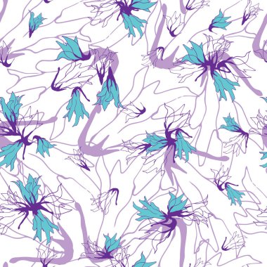 Beyaz bir arka planda çiçek deseni var. Mor hudut çiçekleri.