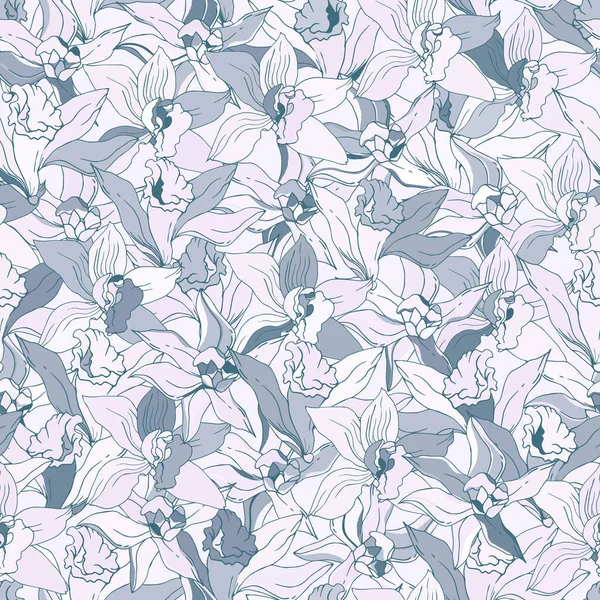 Nahtloses Blumenmuster Sanftem Blau Gezeichnete Lilienblüten Auf Weißem Hintergrund Für — Stockvektor