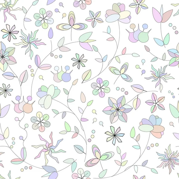 Motif Floral Scandinave Clair Stylisé Fleurs Multicolores Sur Blanc Fond — Image vectorielle