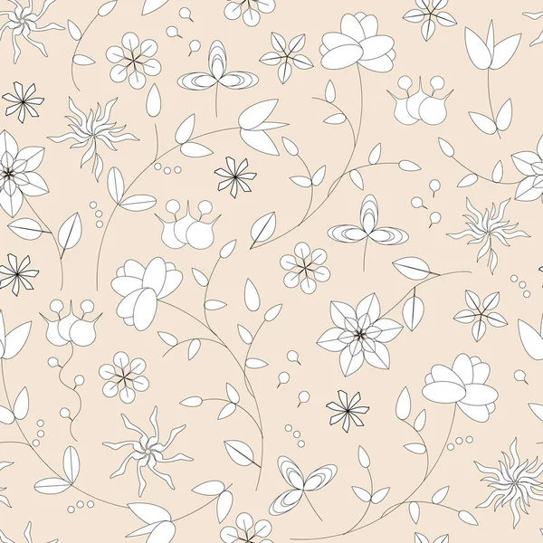 Eenvoudig Bloemmotief Van Witte Bloemen Een Beige Achtergrond Gestileerde Vectorprint — Stockvector