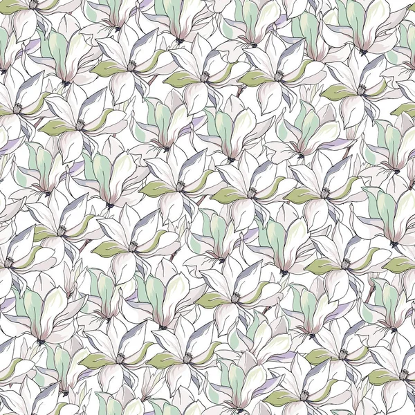 熱帯の花のプリント 白い背景に大きな花 ベクトル手描きシームレスパターン — ストックベクタ