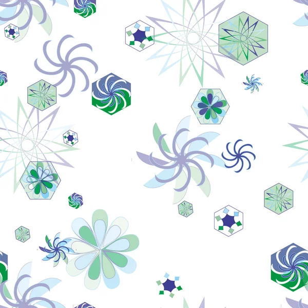 Lehký Zimní Bezešvý Vzor Zasněžené Pozadí Stylizovaných Květin Sněhových Vloček — Stockový vektor