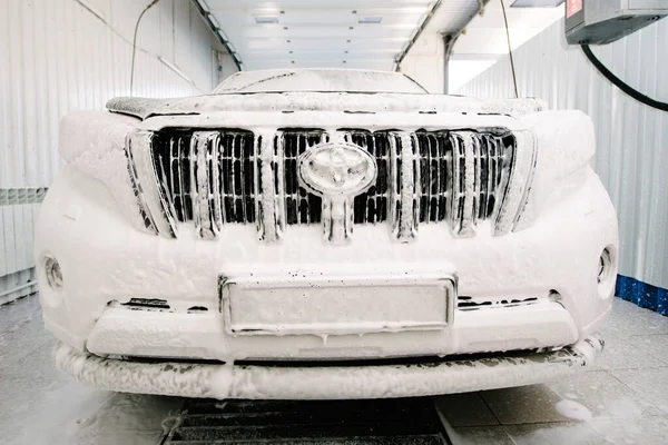 Autolavaggio Con Sapone Auto Ottenere Lavaggio Con Sapone Autolavaggio Sapone — Foto Stock