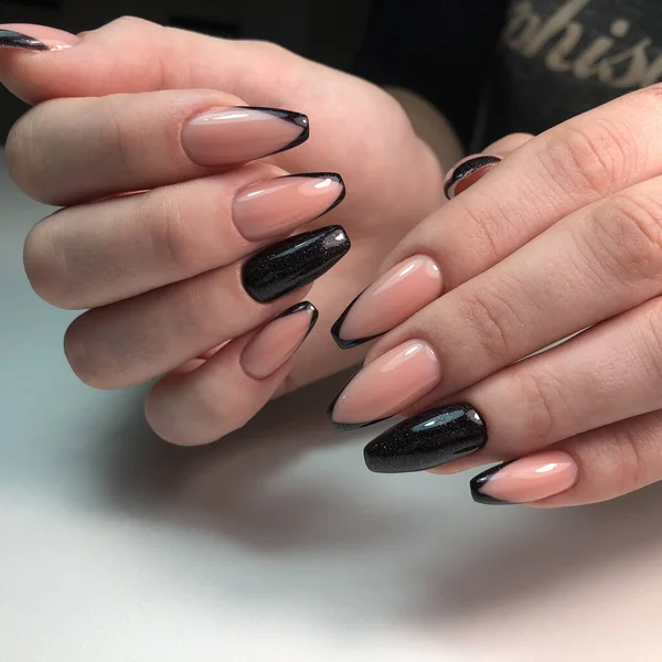 Franse Manicure Nagels Manicure Gel Nagellak Spa Manicure Concept Vrouwelijke — Stockfoto