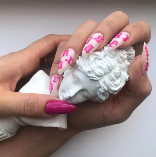Hands Woman Pink Manicure Nails Manicure Beauty Salon Concept Empty — Stock Photo, Image