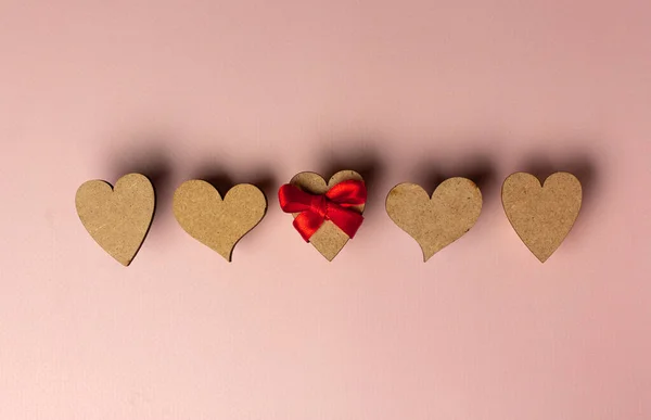 Wooden Hearts Pink Background Valentine Day Women Day Concept Holidays — Stock Photo, Image