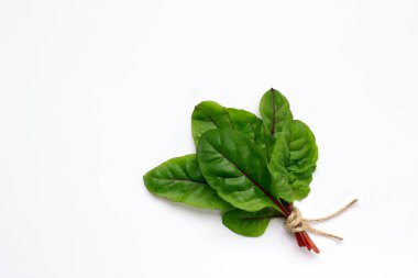 İple bağlanmış taze pazı yaprakları. Bebek pancar yaprakları dümdüz uzanıyordu. Sağlıklı salata için filizler yetiştiriyorum. Sağlıklı yaşam tarzı.