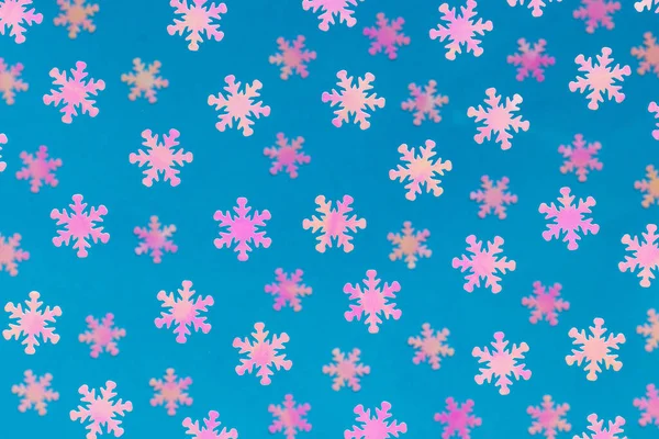 Pattern Snowflakes Blue Background New Year Christmas Celebration Concepts Flat — Stock Photo, Image