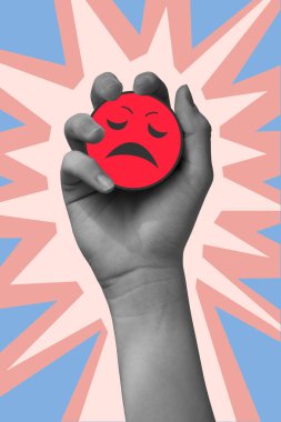 Çağdaş sanat kolajı hüzünlü bir gülümseme barındırıyor. İç çatışma kavramı. Ruh Sağlığı.