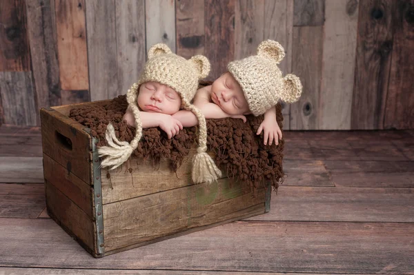 Jumeaux Bébé Garçons Dormir dans une caisse en bois — Photo