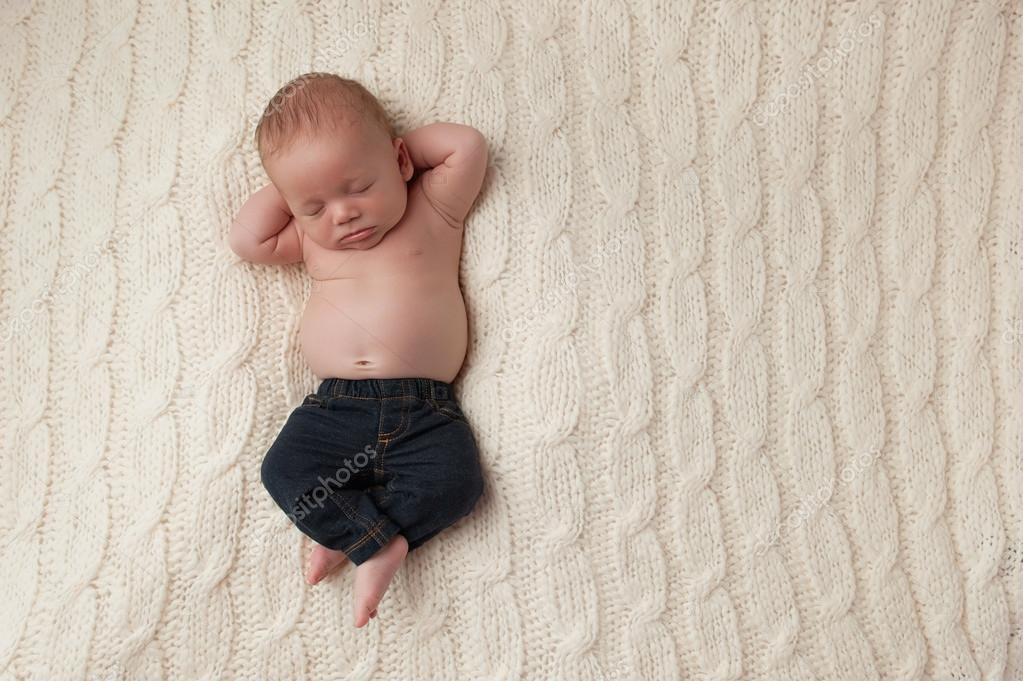 Sleeping Baby Boy Wearing Jeans Stock Photo by ©katrinaelena 54573725