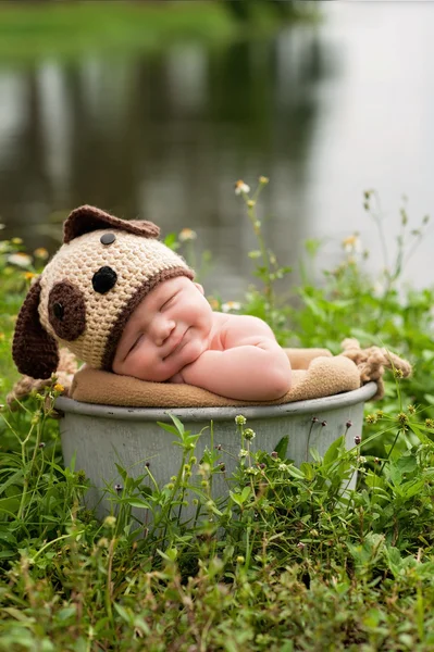 Smililng Baby Boy Wearing a Puppy Dog Hat — Stock Photo, Image