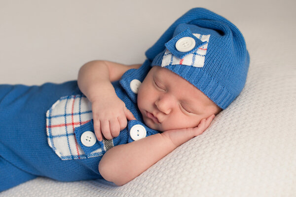 Sleeping Baby Boy in an Upcycled Romper