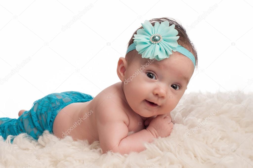 Happy Baby Girl with Flower Headband