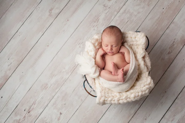 Νεογέννητο μωρό στον ύπνο σε ένα καλάθι καλωδίων Εικόνα Αρχείου