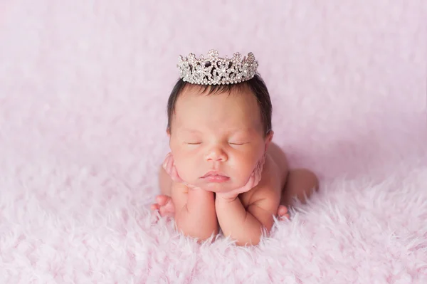 Newborn Baby Girl Wearing a Rhinestone Princess Crown — Stock Photo, Image