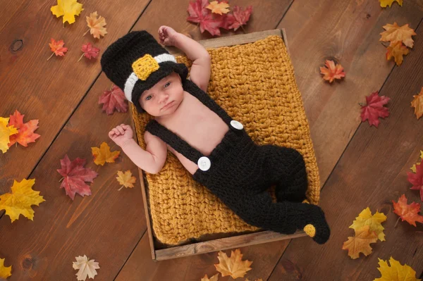 Newborn Baby Boy Wearing a Pilgrim's Costume — Stock Photo, Image