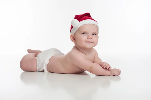 Happy Baby Girl Wearing a Santa Hat — Stock fotografie