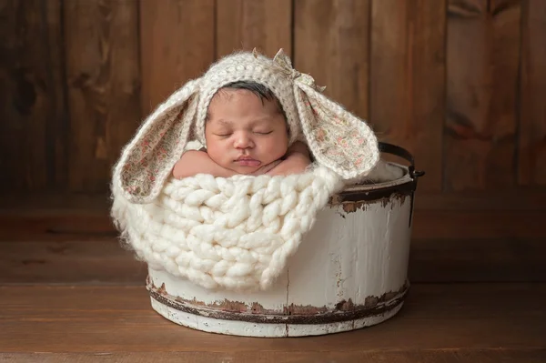 Newborn Girl Wearing a Bunny Bonnet — Stock Photo, Image