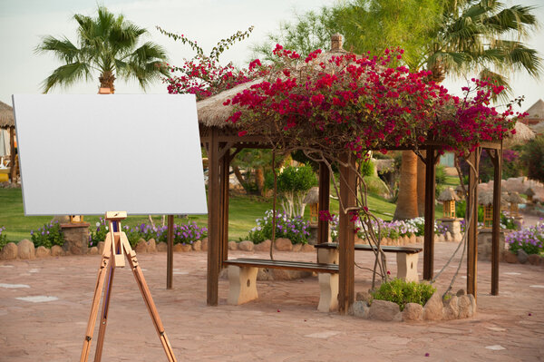 easel on the background of the bor
