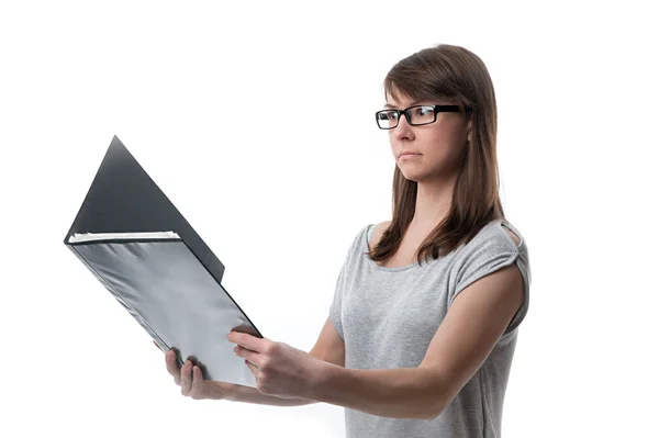 Woman reading documents — Stock Photo, Image