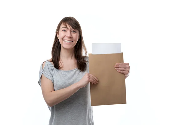 Woman shows the envelope — Stock Photo, Image