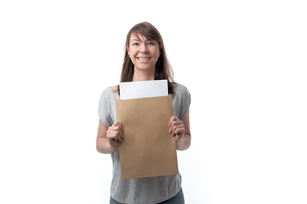 Woman shows the envelope — Stock Photo, Image