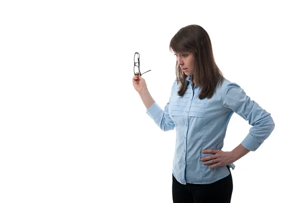 Young woman stares down — Stock Photo, Image