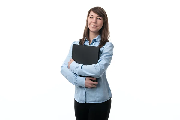 Beautiful woman holding a folder with documents — Stock Photo, Image