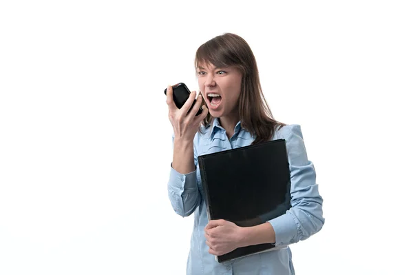Angry business woman yelling at him — Stock Photo, Image