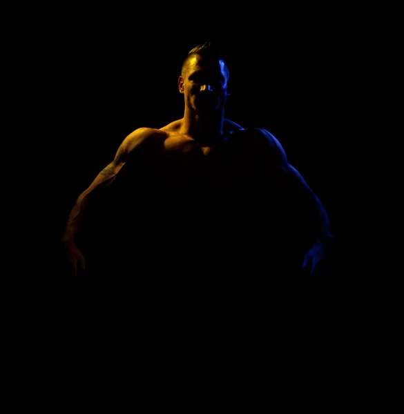 Silhouette of bodybuilder on black background — Stock Photo, Image