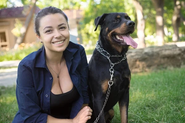 Rottweiler parkta yürüyüş