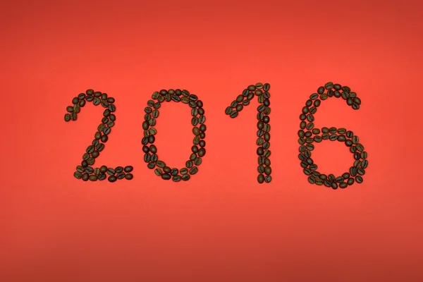 2016 of coffee on red background — Stock Photo, Image