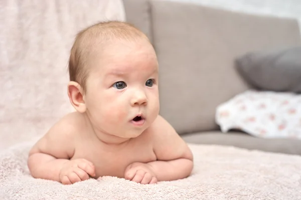 Bebe Heureux Couche Sur Le Ventre Rire Exprimant Stock Photo Bebe Heureux Couche Sur Le Ventre Rire Exprimant Stock Photo