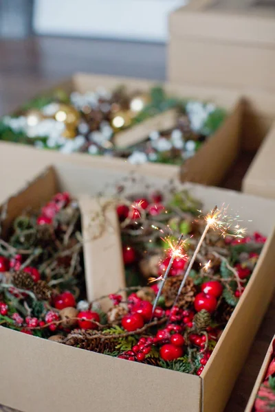 Christmas Wreath Natural Elements Berries Red Apples Christmas Wreath Burning — Stock Photo, Image